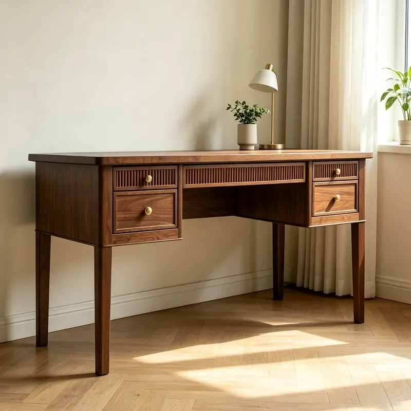 Retro Solid Wood Desk with Drawers Simple Computer Table Study Desk for Home Office