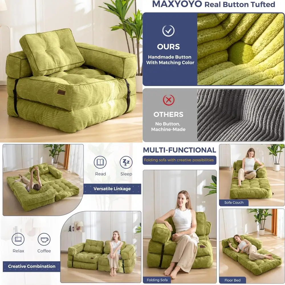 

L-Shaped Portable Folding Sofa Bed with Armrest and Pillow, Convertible Sleeper Chair