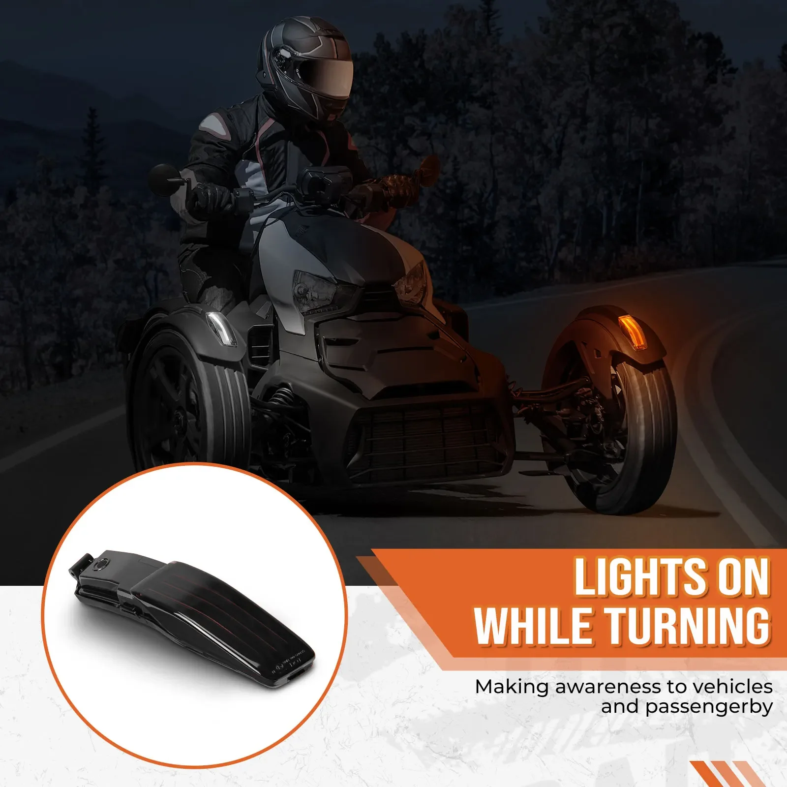 For Can-am Ryker 600 900 Sport Rally Edition 2019+ Smoked Black Front Front LED Tip Fender Light with Turn Signal Running Lamp