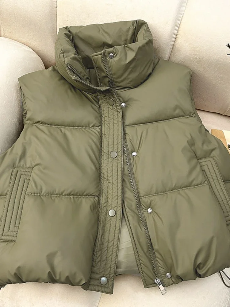 Warme Pufferweste für Damen im Herbst und Winter – einfarbiger Stehkragen, ärmellos, lässig, leichte Oberbekleidung