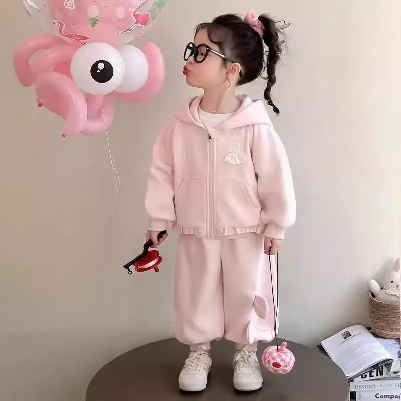 

Girls' Hooded Sweatshirt Set for Spring and Autumn2025New stylish fashionable casual sports two-piece set for baby girls