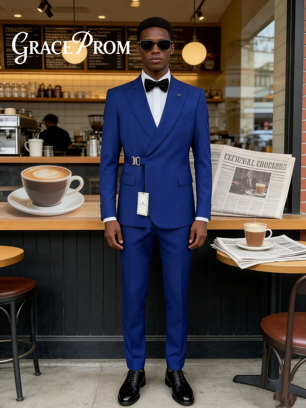 Elegant Men 2 Piece Set Classic Waist Buckle Tuxedo Suit Fit Groom Groomsmen Classic Mens Office Suit Set For Banquet Party
