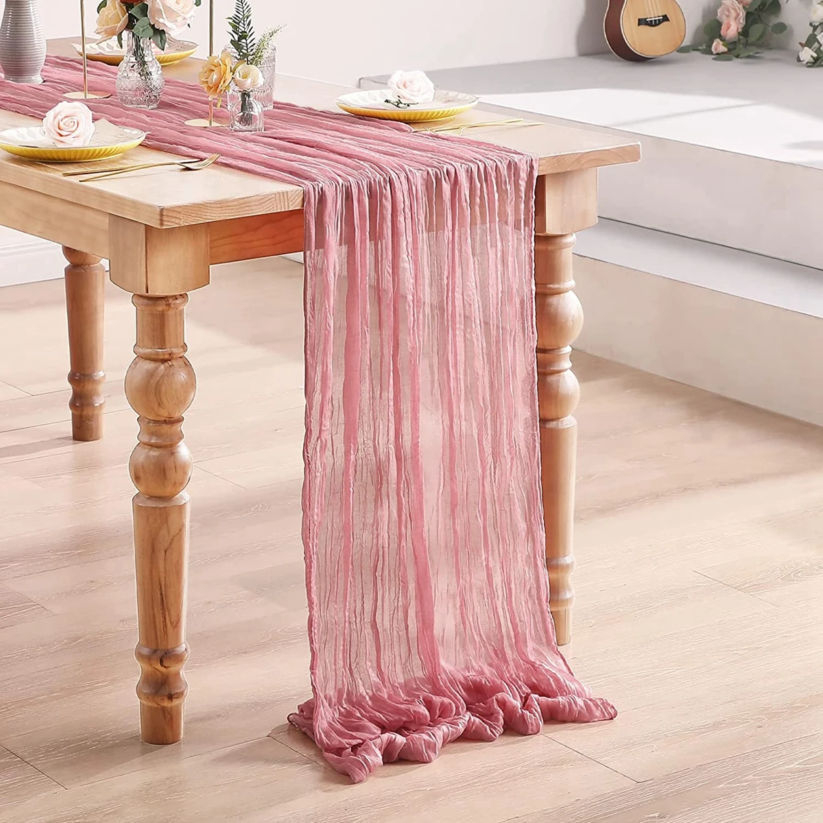 Semi-Sheer Gauze White Table Runners Vintage Rustic Wedding Birthday Wedding Decoration Banquets Arches Boho Decor Table Cover
