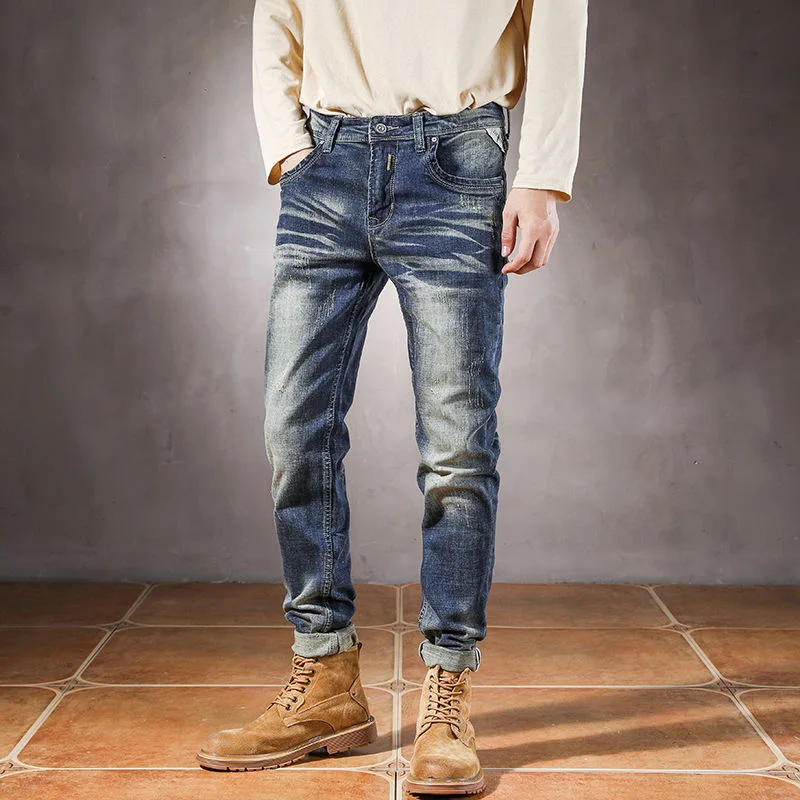 

Autumn and Spring New Fashion Trend Pure Color American Vintage Straight Leg Jeans Men's Casual Loose Sports High Quality Pants