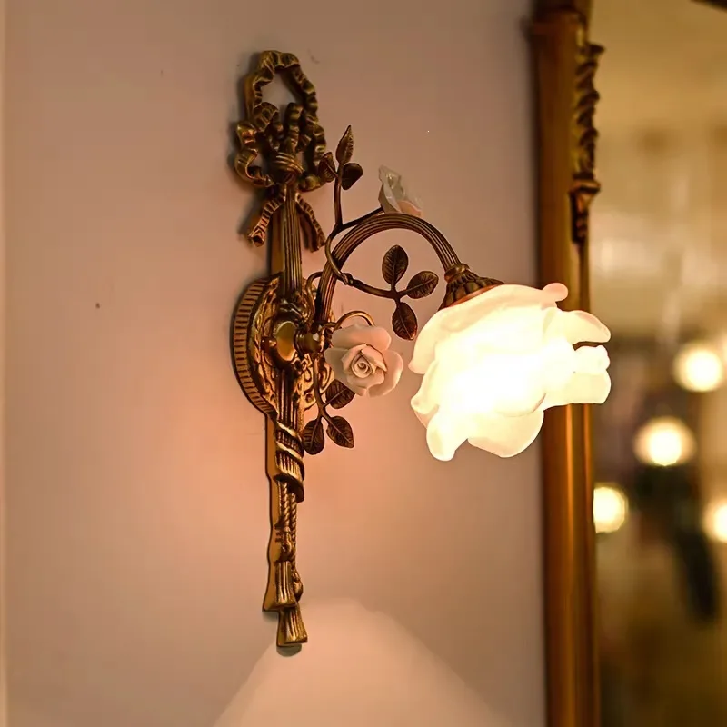 Vintage French Brass Chandelier Romantic Pastoral Ceiling Light for Dining Room Living Room Retro American Style Flower