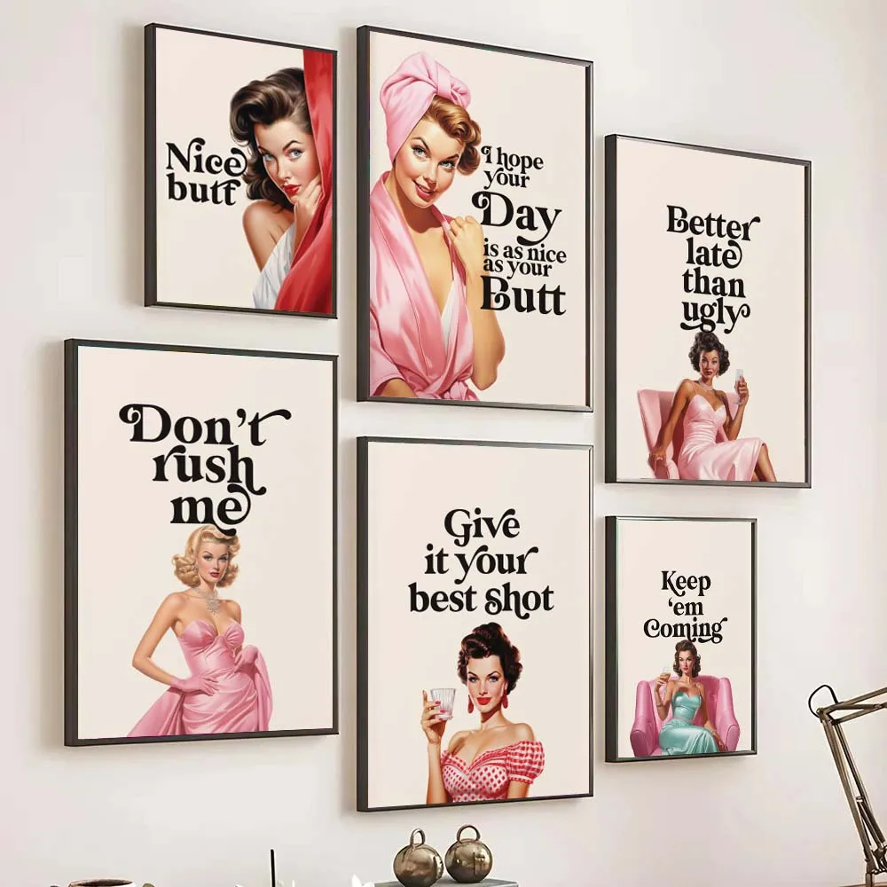 Funny Quote Print Girl Room Canvas Painting Bathroom Posters and Prints Better Late Than Ugly Print Woman Vintage Poster