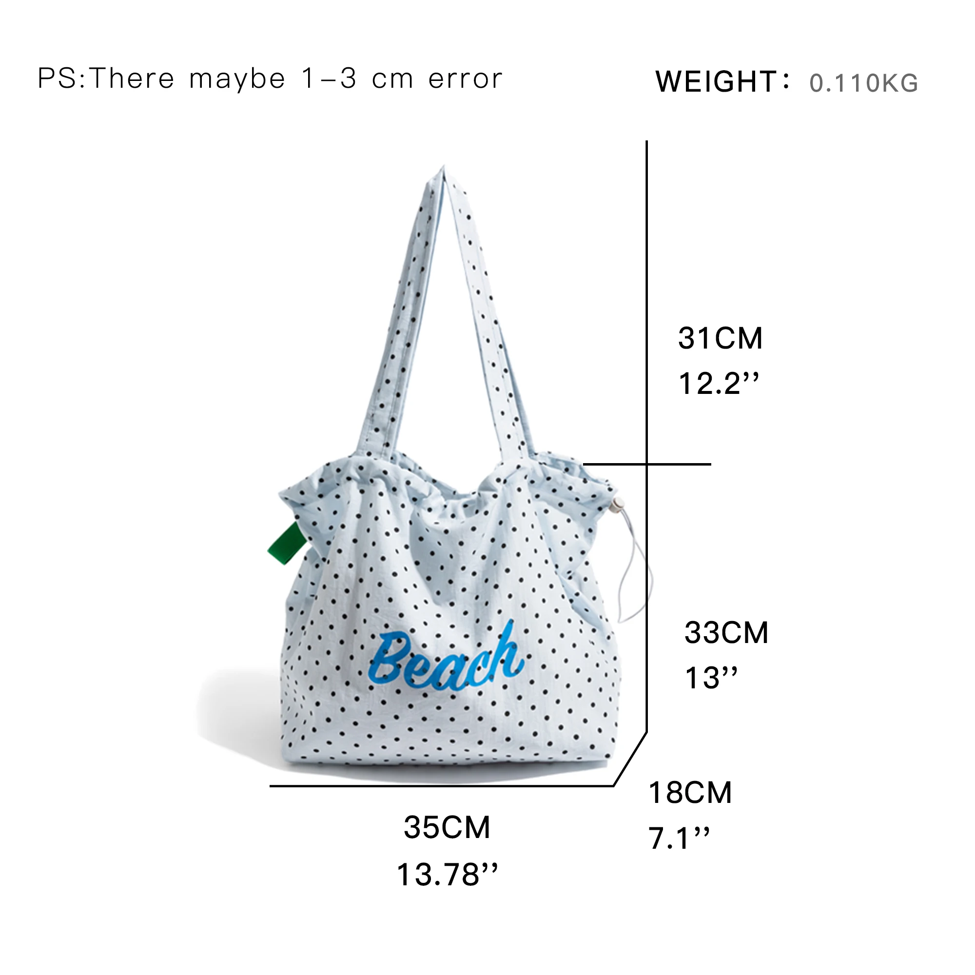 MABULA Dot Letter Tote Bag Drawstring Design Nylon Fashion Wave Point Shoulder Purse Lightweight Simple Women's Beach Satchel