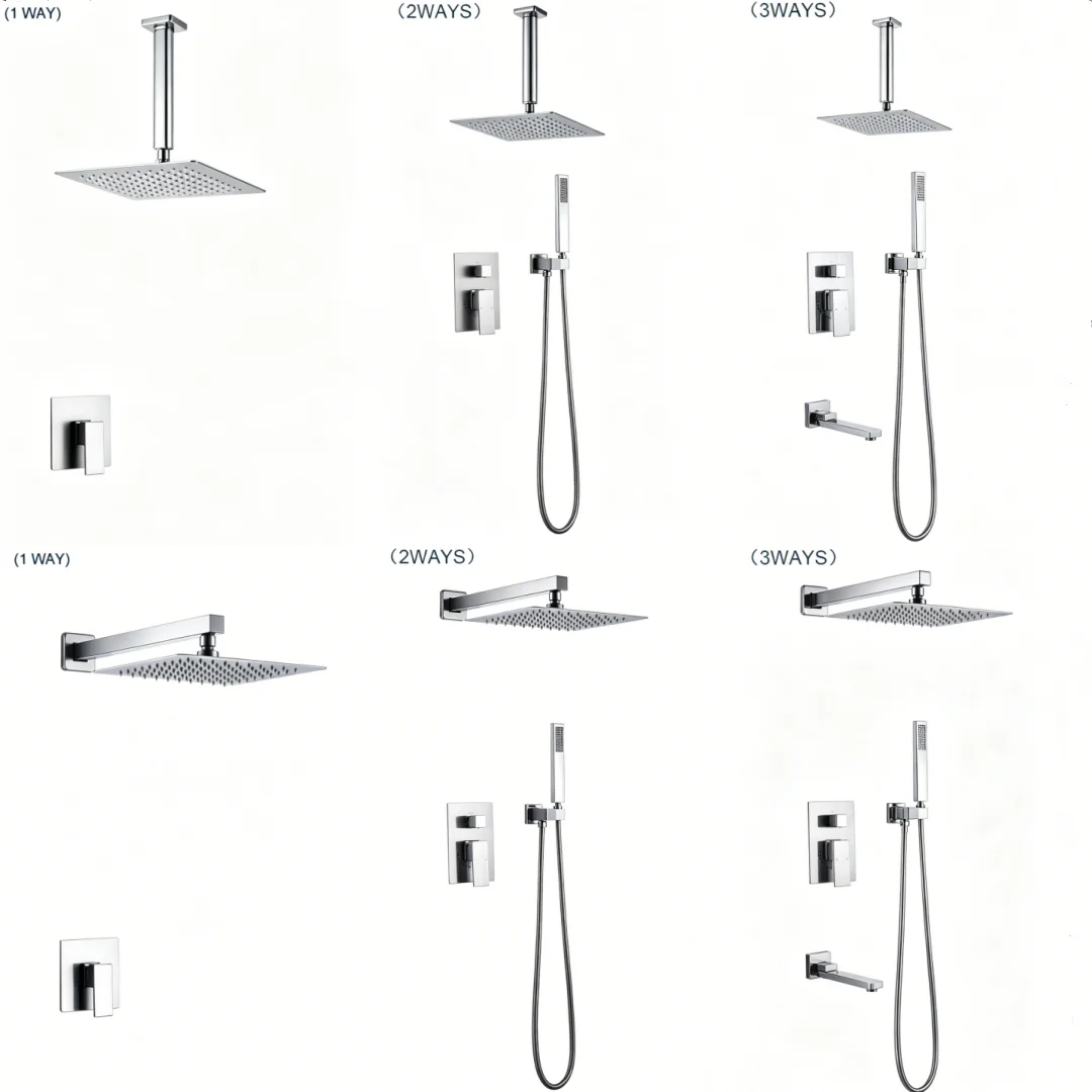 Brass Wall Embed Mount  1/2/3 Function Concealed Shower System 10 Inch Rain Spray Hand Shower Head Bathroom Faucet