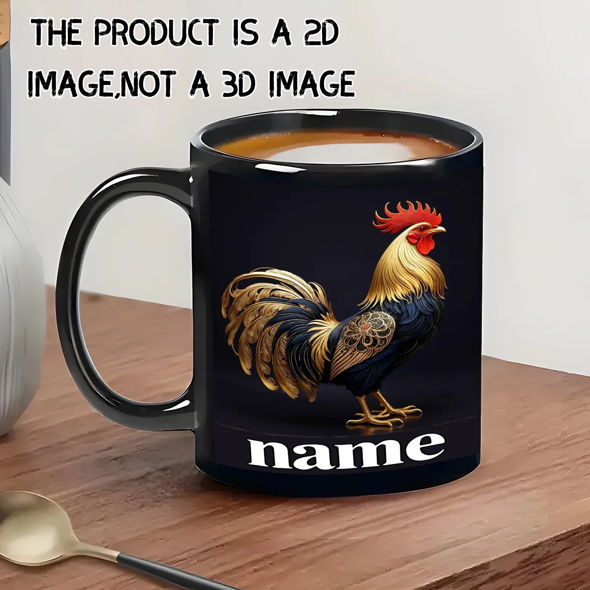1Pc, Customizable with Text, Cute and Durable Black Mug, Pure Black Coffee Cup, Ceramic Water Cup, 11 oz Printed Pattern Durable Ceramic, Personalized Name Coffee Cup, Winter Gift, Suitable for Christmas, Halloween, Birthday Gift, Anniversary Gift