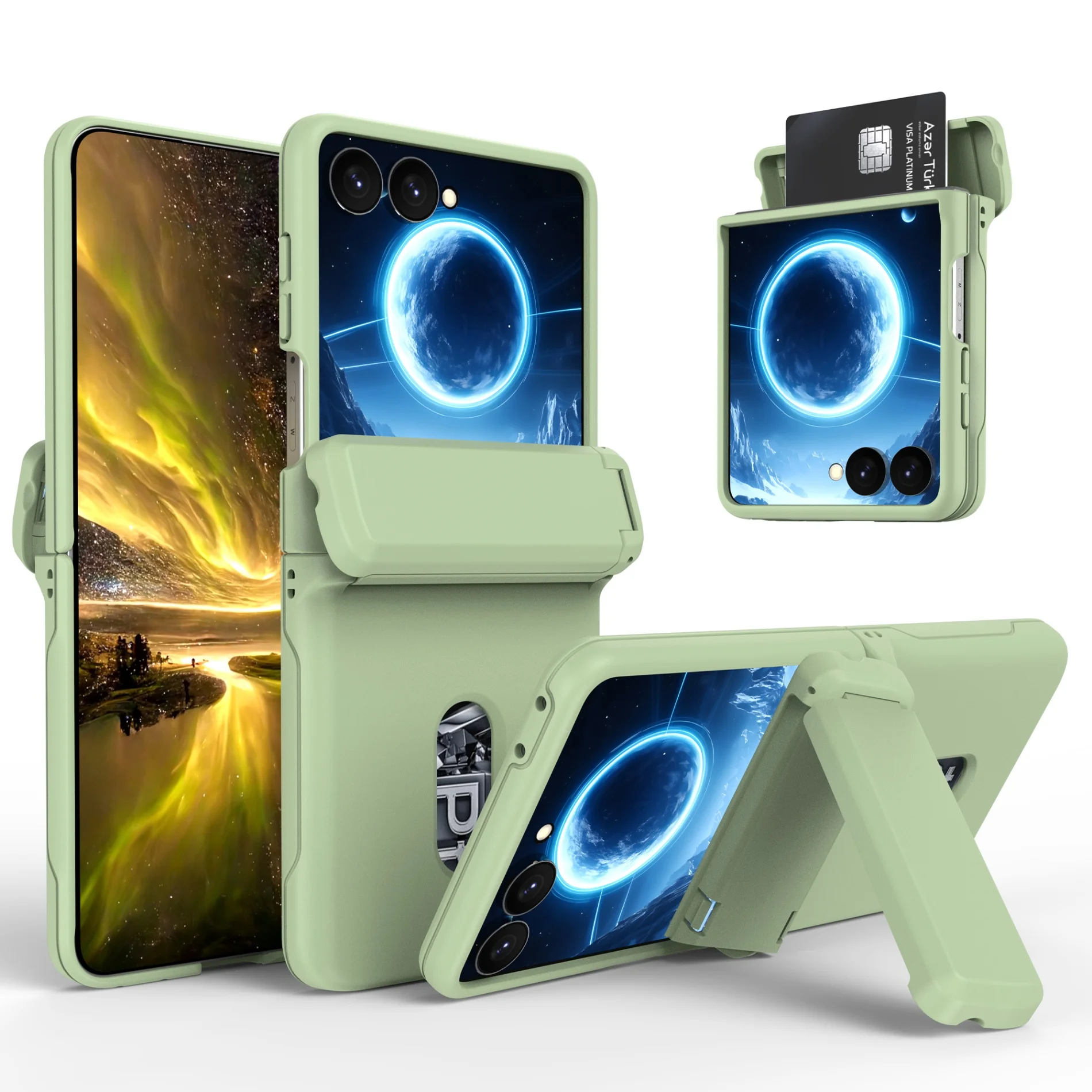 Kickstand Hinge Protection Phone Case for Samsung Z Flip 8 7 FE 6 5 5G Full Coverage Anti-drop Cover Multi-function Card Pocket