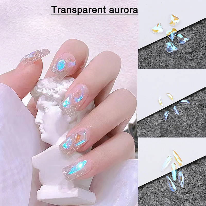 Flat Bottom Transparent Aurora Mixed Shape Nail Art Rhinestone Accessories Crystal Glass Manicure DIY Decoration