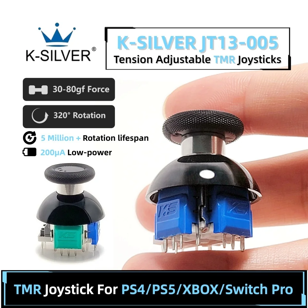 30-80gf Force For PS5 K-SILVER JT13-005 320° Tension Adjustable TMR Magnetic Joystick Anti-drift Stick for PS4/Switch Pro/XBOX