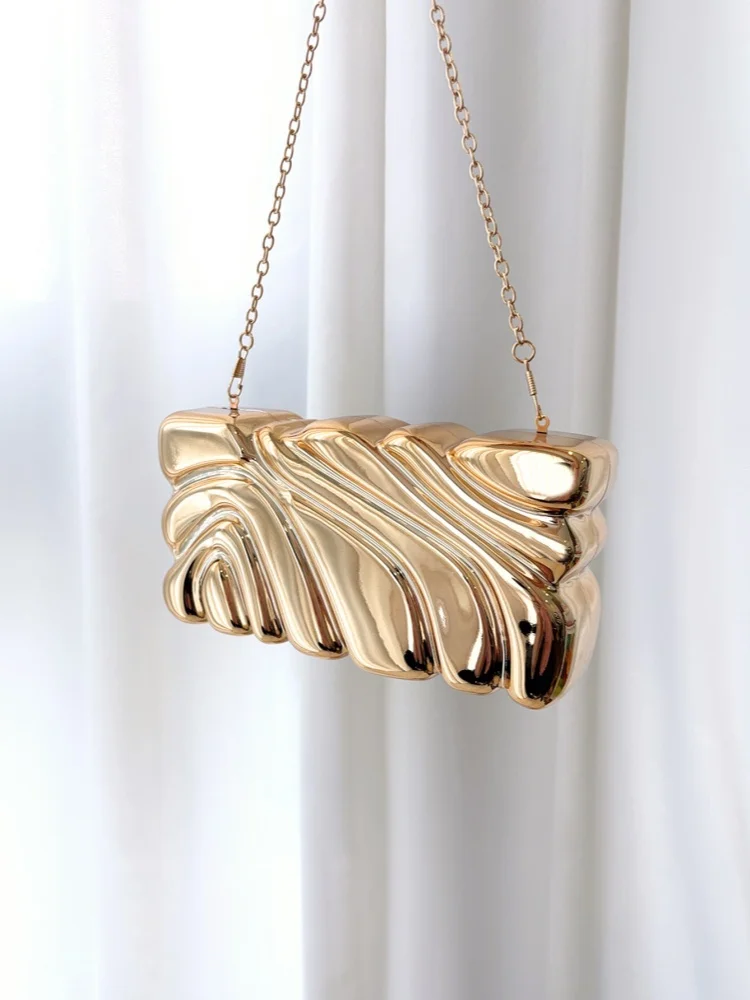 

Acrylic Wing Striped Electroplated Box Bag Hand-held Banquet Bag Chain Shoulder Crossbody Bag Glossy High-end Evening Bag