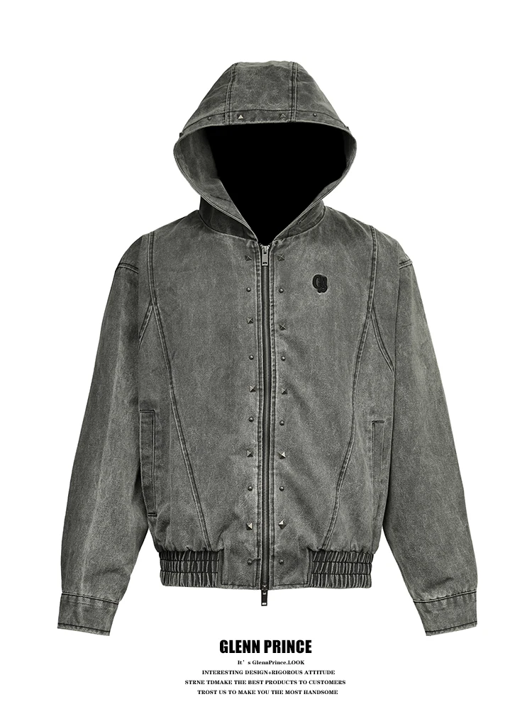 

GPstudio American Street Sle Rustic Nail Head Hoodie Jaet Men's Trendy Loose Zipper Couple's Outerwear Casual Jaet