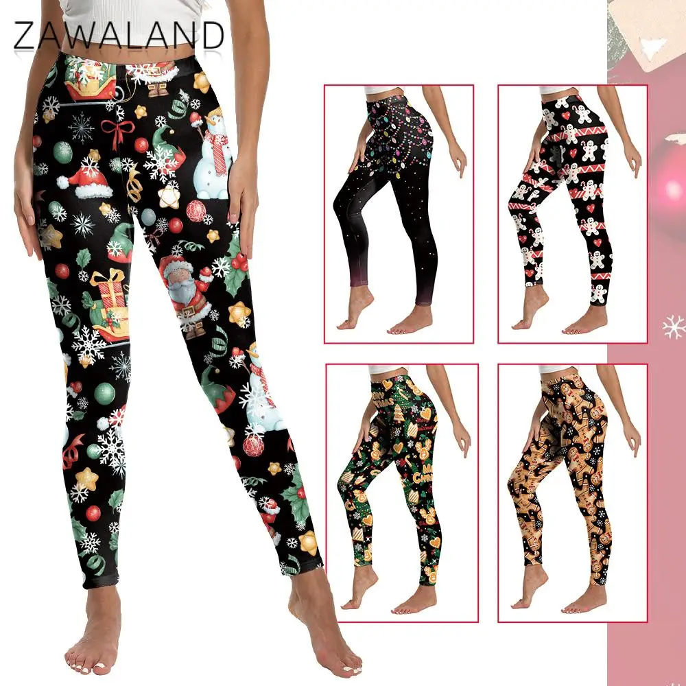 

Zawaland Yoga Leggings for Women Sports Workout Pants Santa Claus Printed High Waist Trousers Sportswear Christmas Leggings