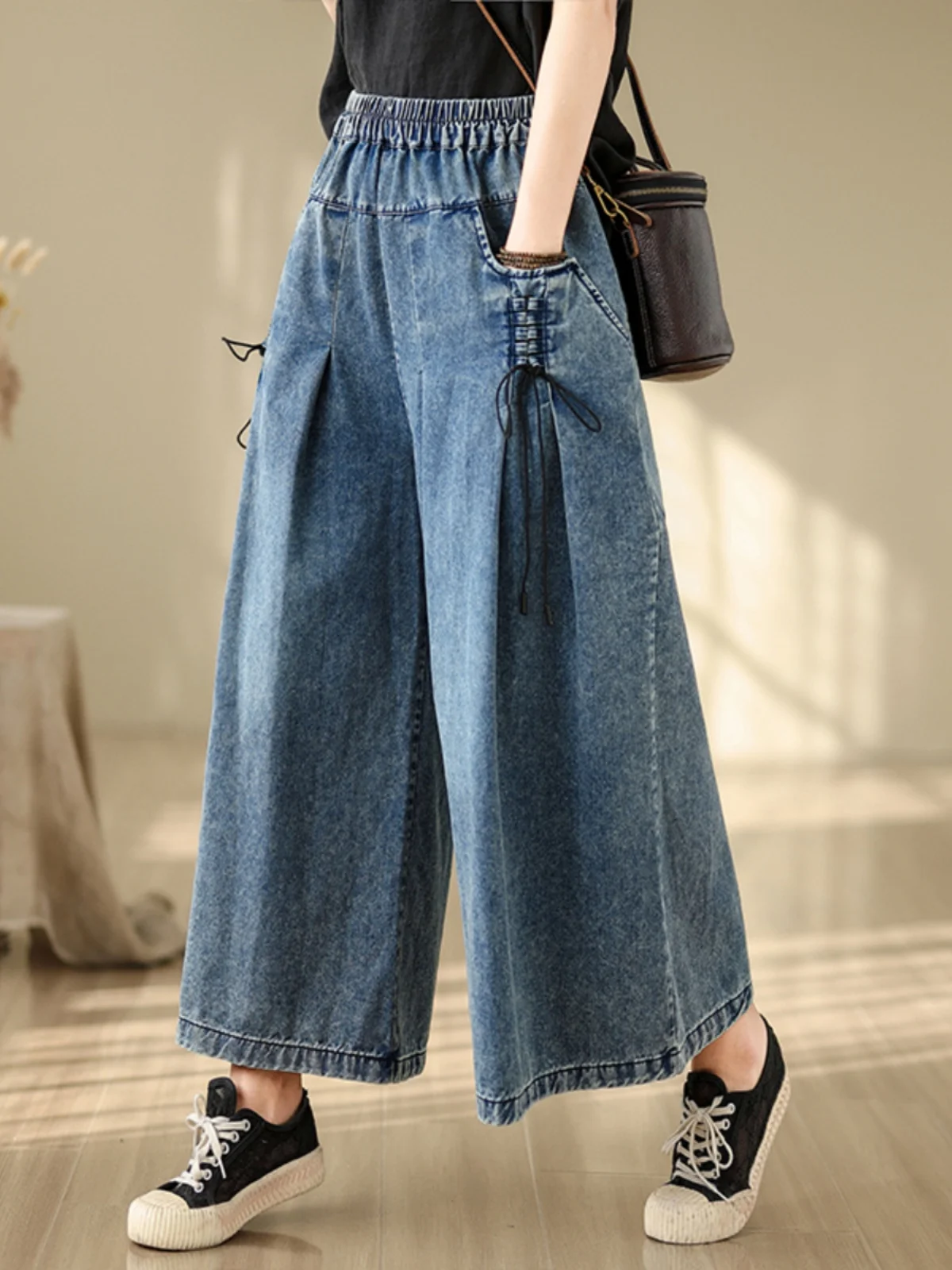 Waed-pantalones vaqueros Vintage de cintura alta y pierna ancha para mujer, falda holgada adelgazante, pantalones vaqueros de corte recto, corte holgado, primavera y verano
