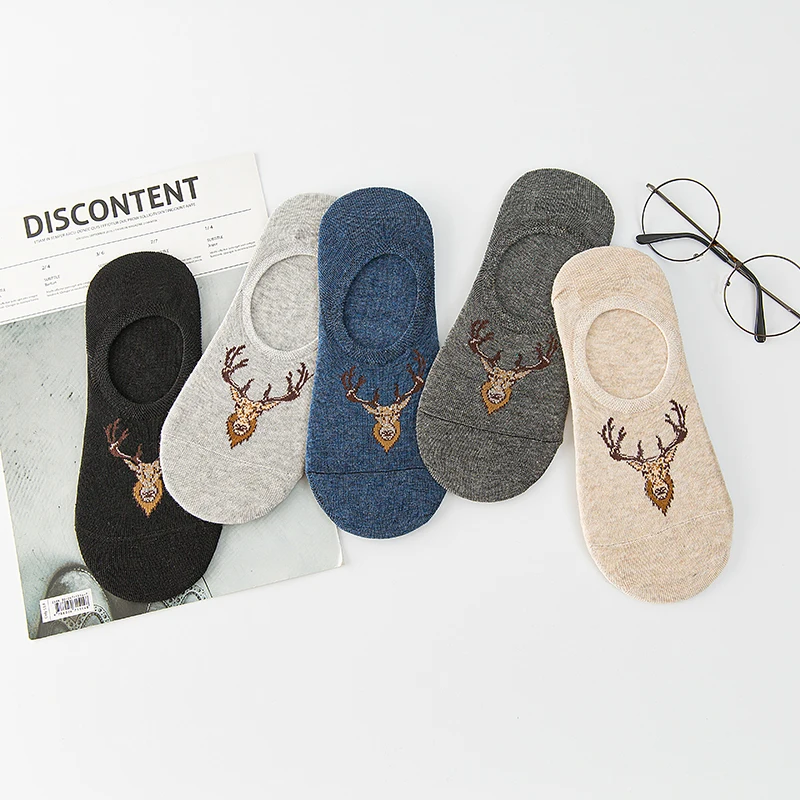 5 Pairs Unisex Men Women Socks Spring Summer Cotton Socks Cartoon Deer Male Low Cut Boat Sock Casual Slippers Invisible Socks