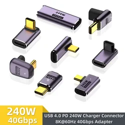 USB4.0 40Gbps U-Shape Straight Angle 240W 5A USB C to Type C Fast Charging Converter USB C Data Adapter For Macbook 8K60HZ