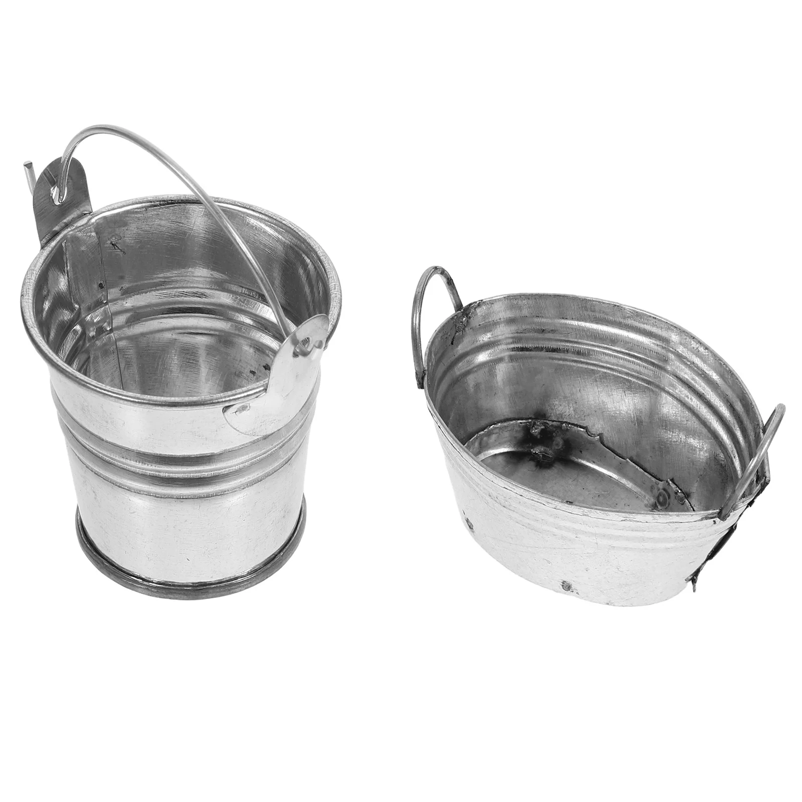 

2 Pcs House Mini Iron Bucket Tiny Container Decors Miniature Buckets Barrel Fake Model Toy Dollhouse