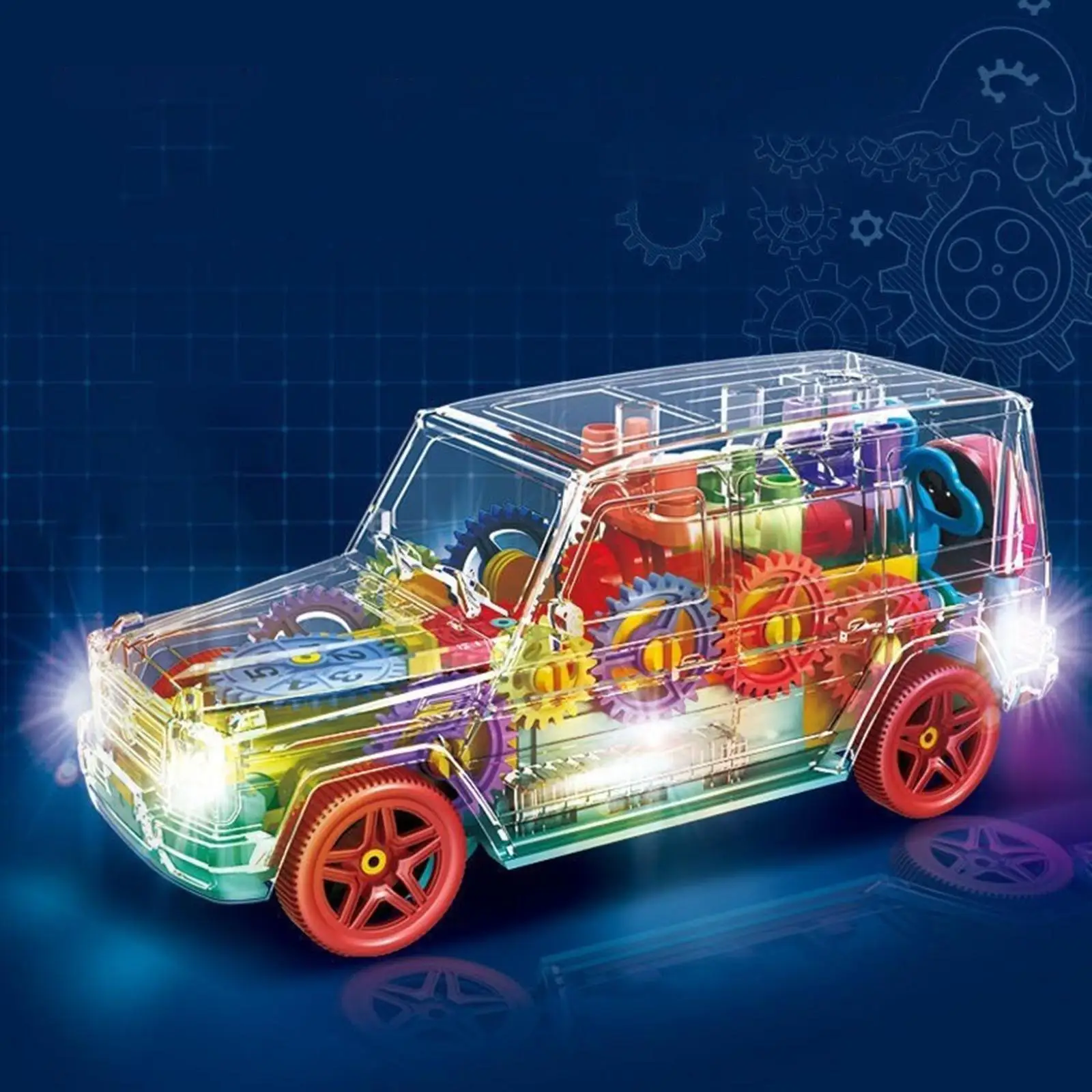 Jouet de voiture lumineux, engrenages mobiles, lumières colorées et fraîches, jouet sensoriel, camion, musique et effets LED, cadeau pour enfants de 4 ans