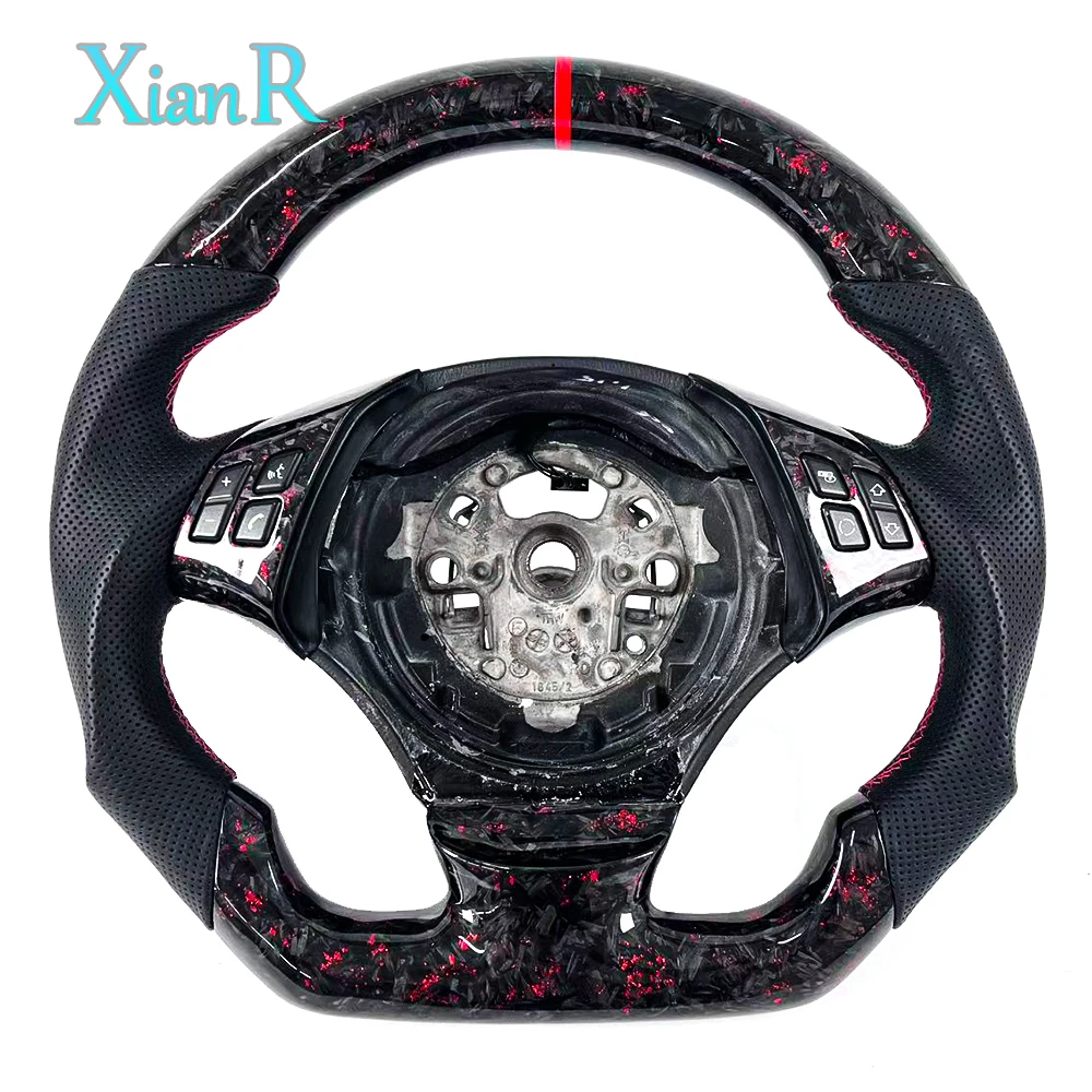 Red Forged Carbon Fiber Racing Steering Wheel Black Perforated Leather for BMW E90 E91 E92 E93 E60 E70