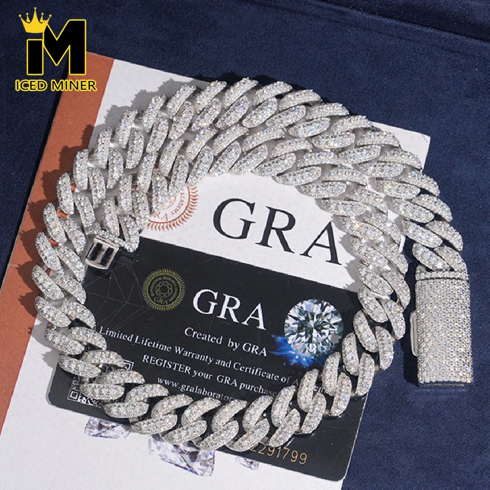 

Icedminer 15mm VVS Moissanite Cuban Link Chain Iced Out Necklaces For Men Women S925 Silver Choker Pass Tester Hip Hop Jewelry