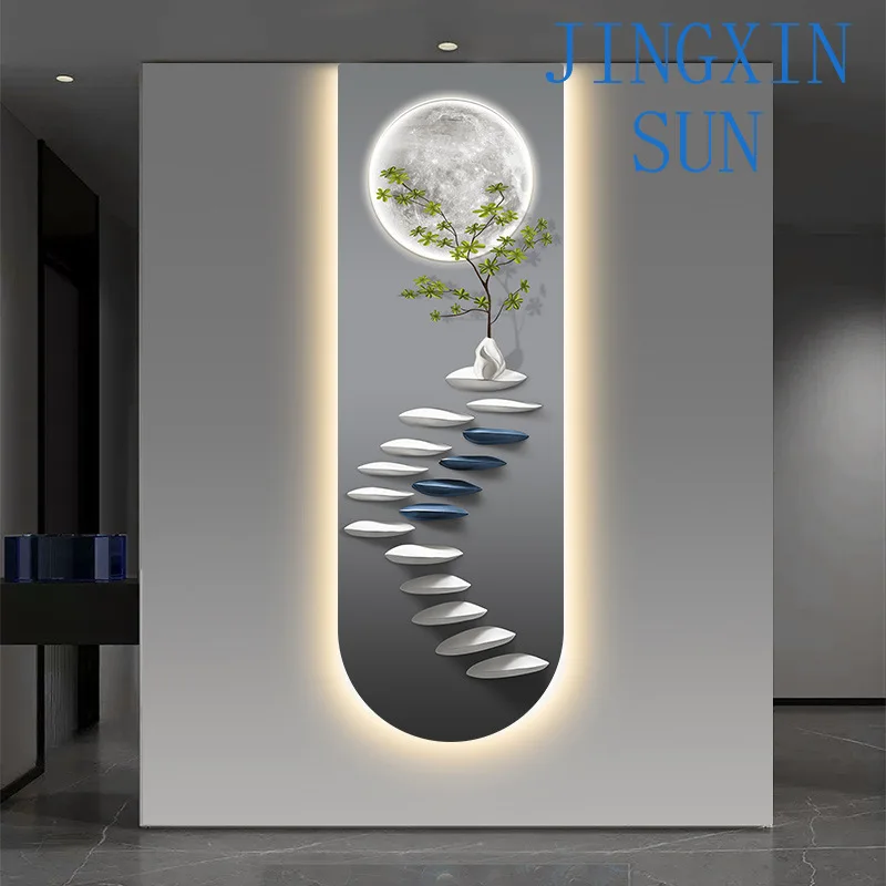 Step by step rising entrance luminous decorative painting modern light luxury high sense led corridor with light fantasy