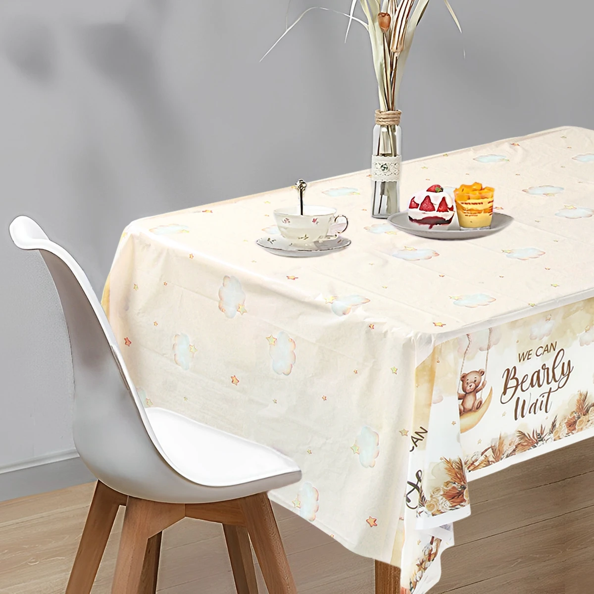 130x220cm Brown Bear Disposable Tablecover Bear Theme Birthday Parti Tablecloth Babyshower Kids Happy 1st Birthday Party Decor