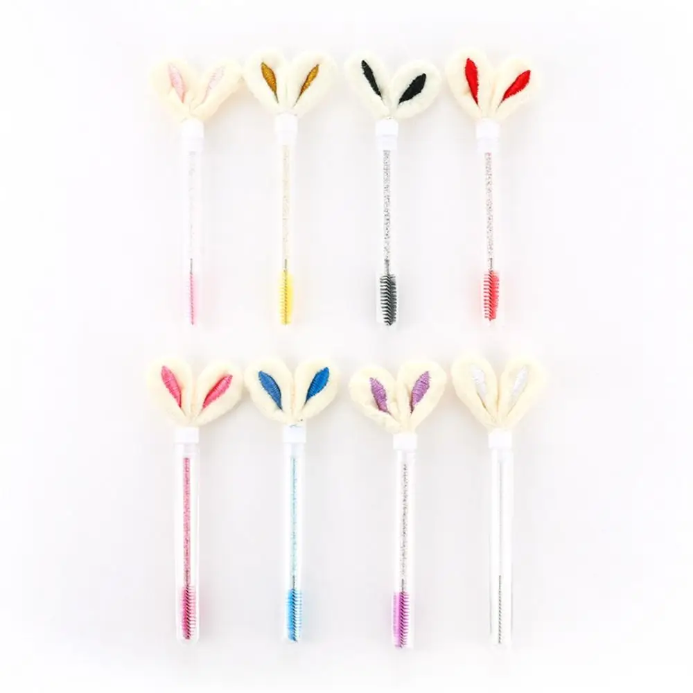 Brosse à mascara en forme d'oreilles de lapin, peigne à dents rondes, paillettes multicolores claires, extension de cils, anti-poussière