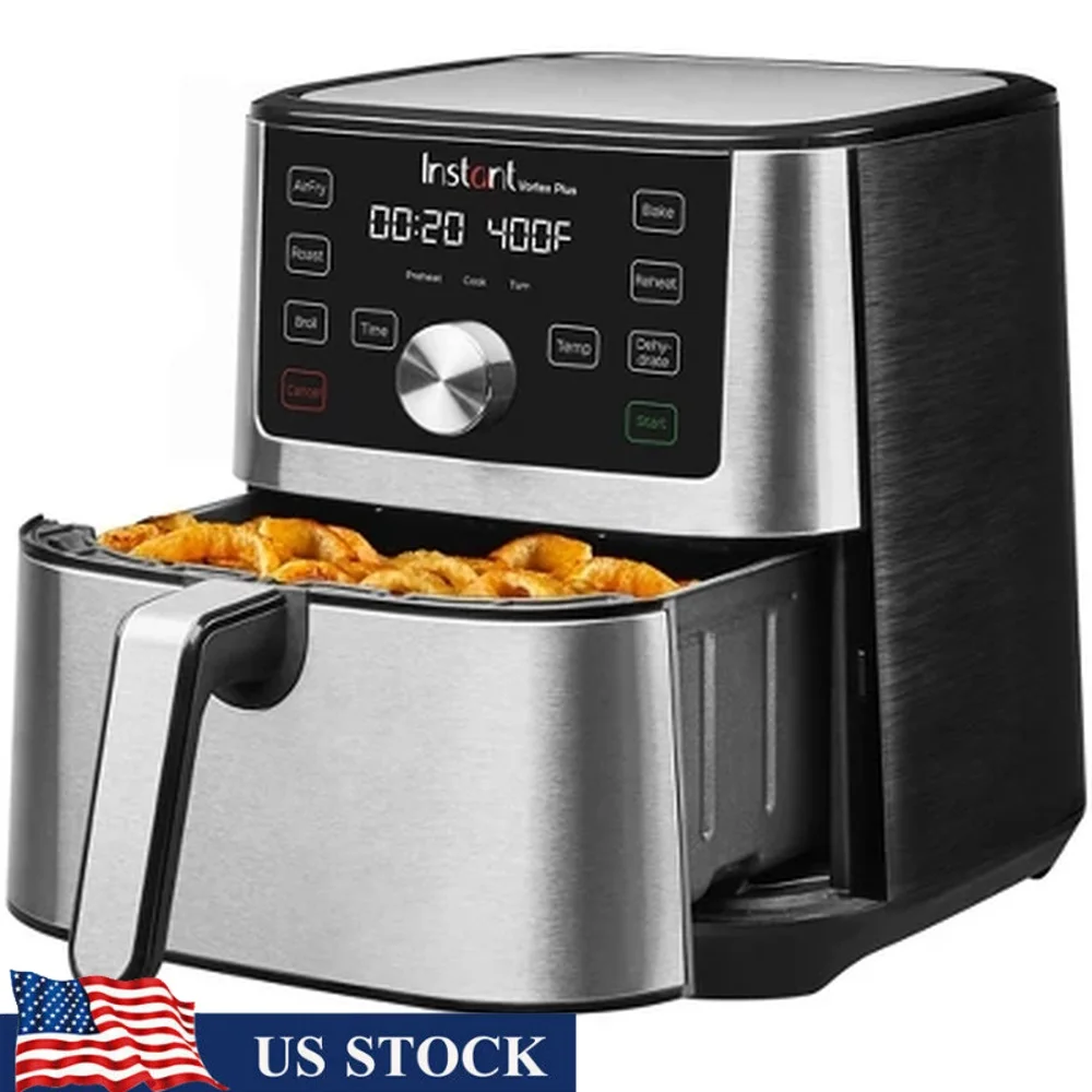 4qt 6-in-1 Stainless Steel Air Fryer with EvenCrisp Technology Non-Stick Basket Quick Cleanup User-Friendly Touchscreen Safety