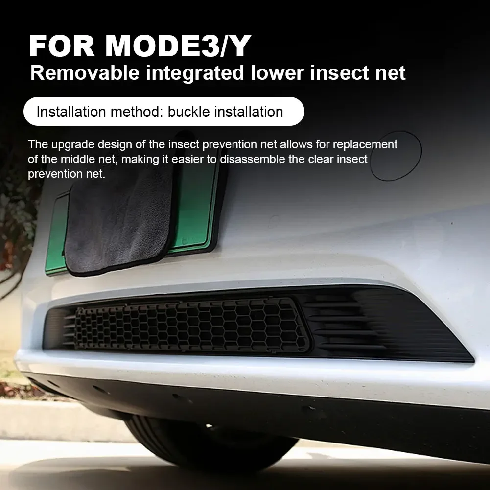 

Removable Auto Bug Net Durable Anti-insect Front Mesh Grille Buckle Installation Integrated Anti-insect Mesh for Tesla Model 3/Y