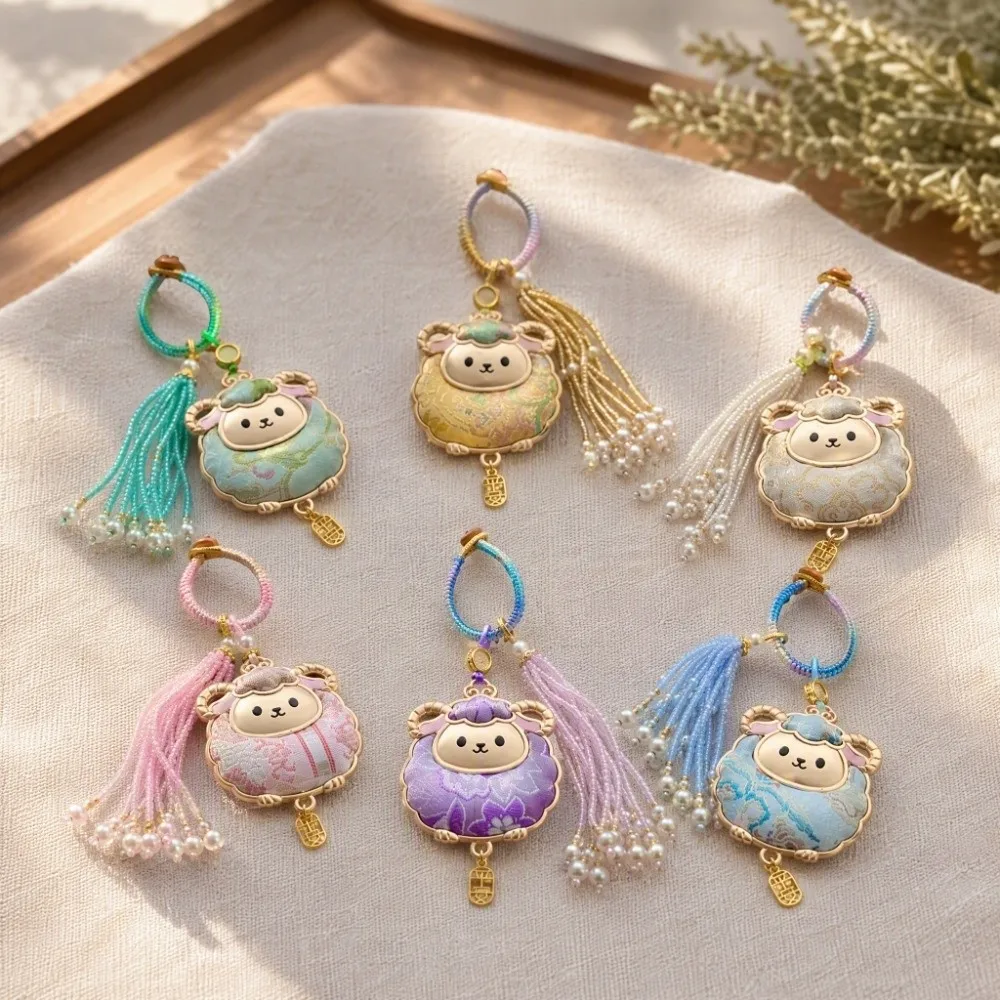 Imitation Song Brocade Tassel Brocade Sheep Pendant Cartoon Animal Decoration Chinese Style Lamb Keyring Handmade Chinese Zodiac