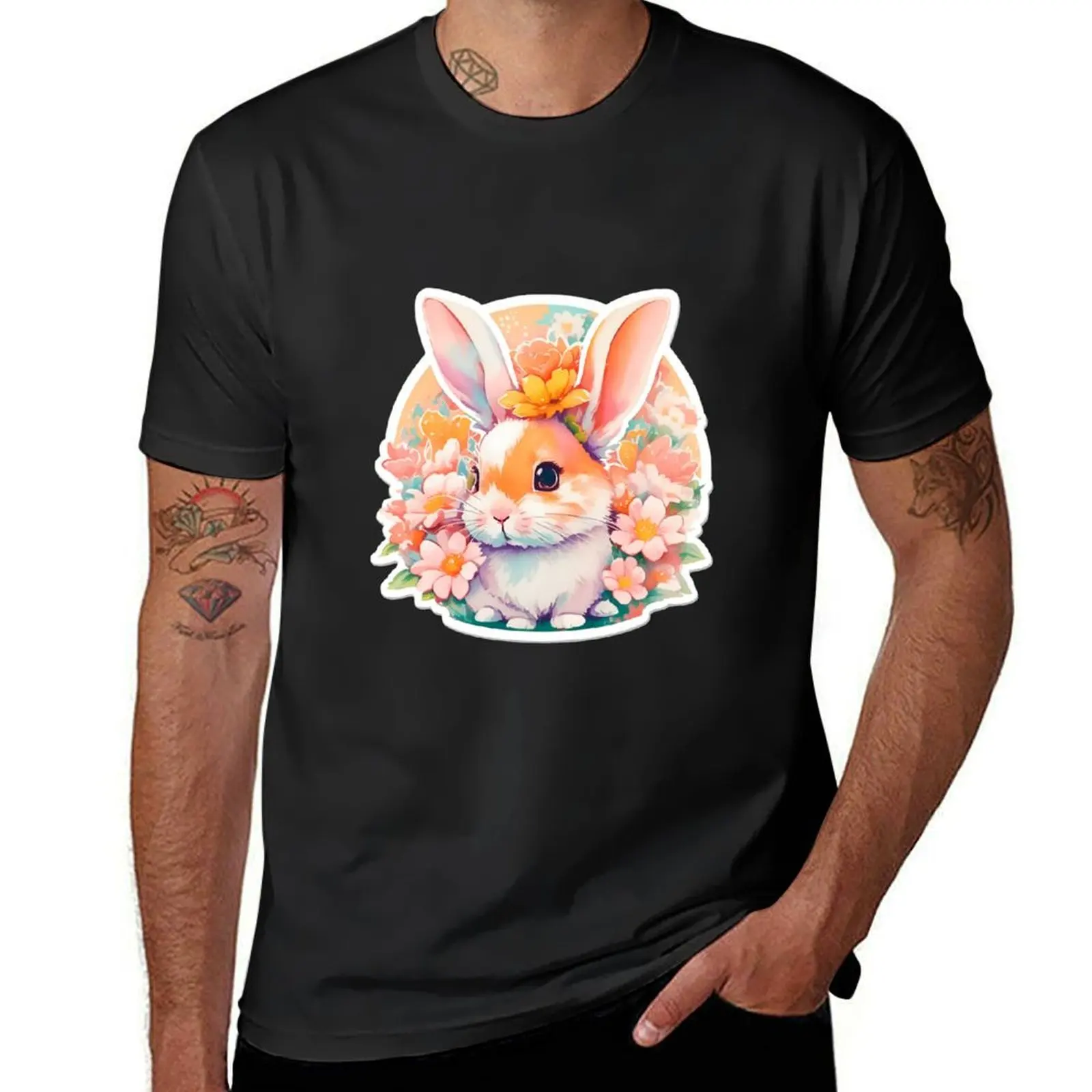 

rabbit flowers T-shirt vintage clothes summer clothes Aesthetic clothing mens graphic t-shirts big and tall