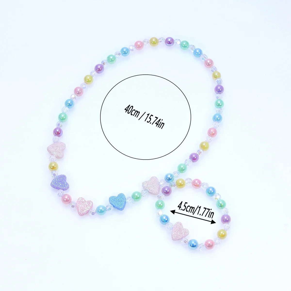 2pcs Girls\' heart-shaped decorated beaded necklaces and bracelets are worn daily throughout the four seasons in random