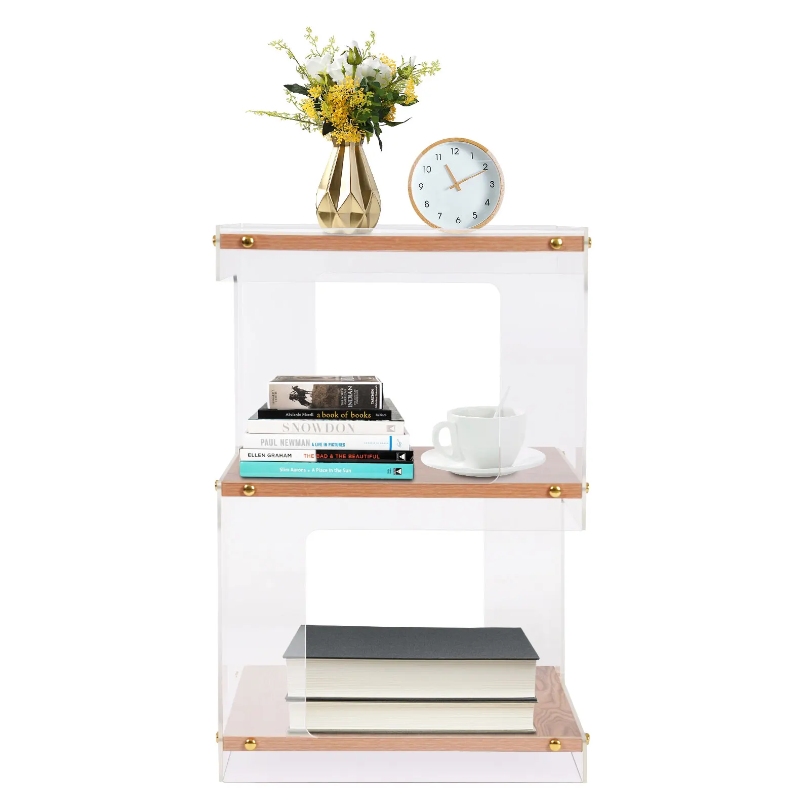 40*40*60cm Bedside Table with Open Storage Shelf, 3 Tiers Clear Side Table for Living Room 20kg Each Tier Load-bearing