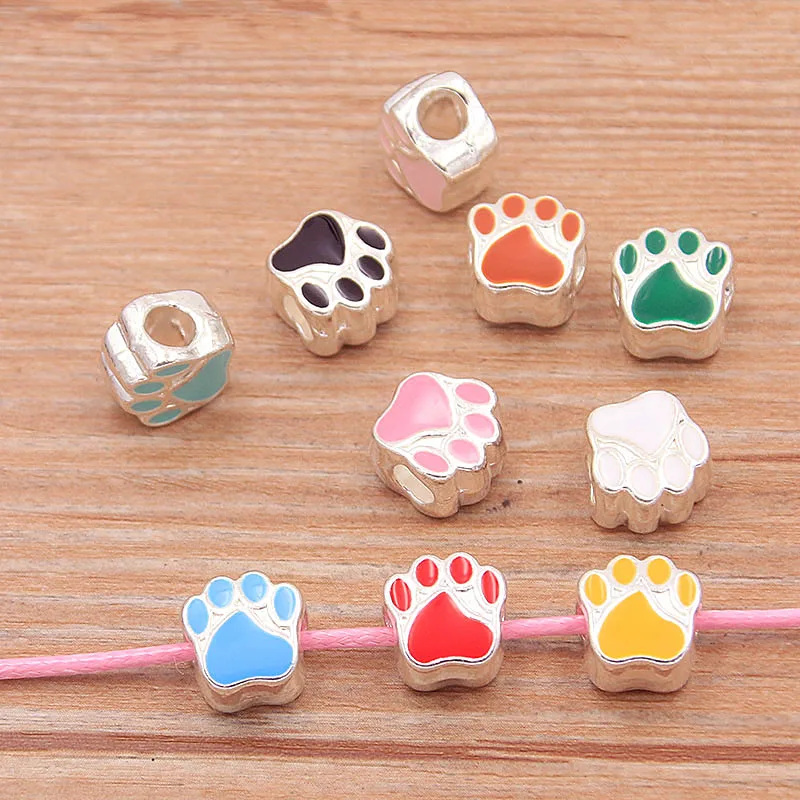 10Pcs 10*10mm 10 Color Alloy Metal Drop Oil Two-Sided Dog Paw Animal Macroporous Beads For DIY Bracelet Necklace Jewelry Making