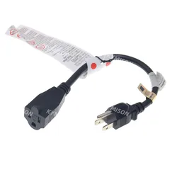 USA/American 3pin Short Flat Plug Power Cord,Nema 5-15P Flat Plug to Nema 5-15R Female Extension Cable 16AWG 30CM