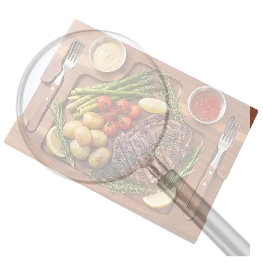 

Acacia Wood Serving Plate with 2 Sauce Cups Charcuterie Chopping Board for Housewarming Christmas