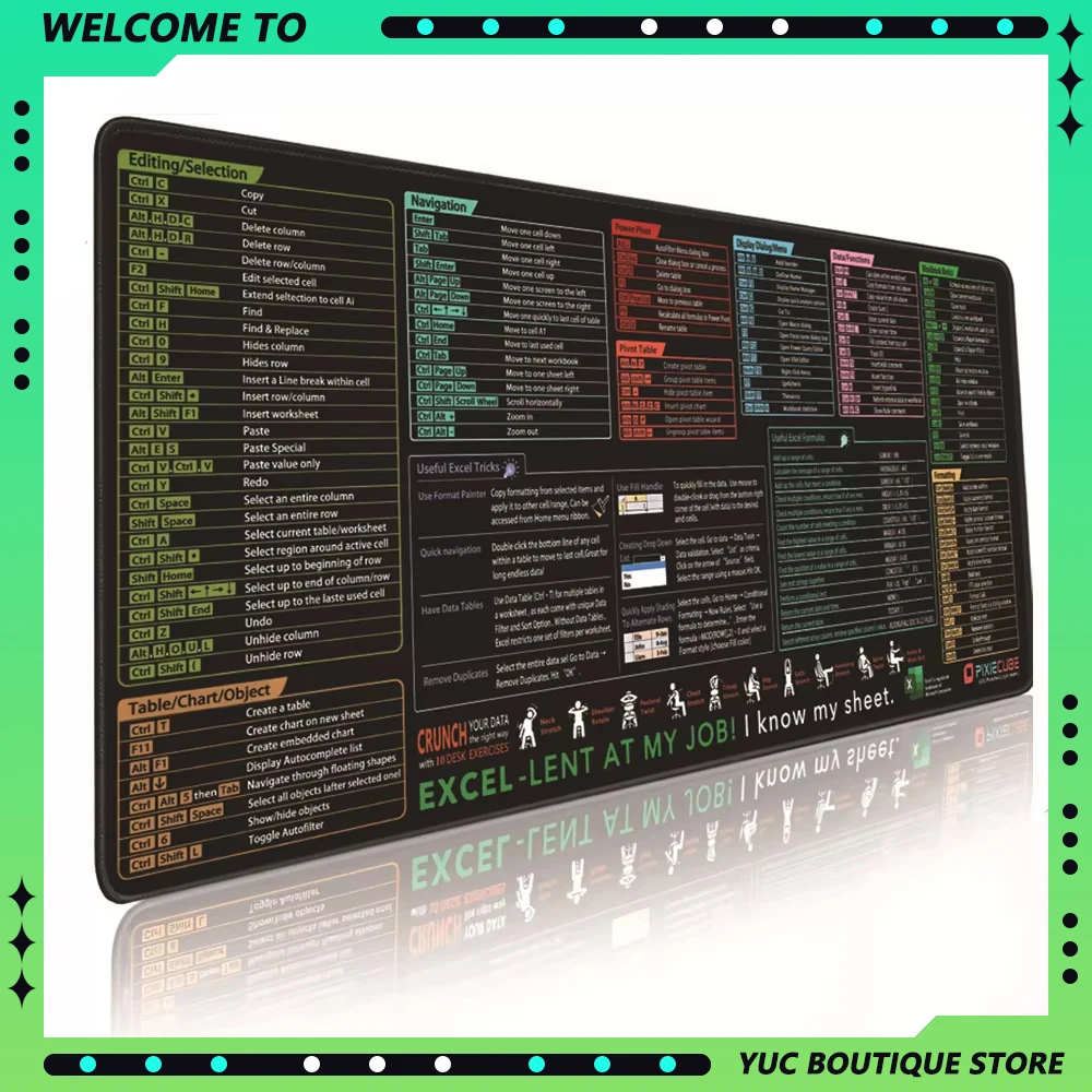 Anti-slip Shortcut Key Super Large Mousemat Excel Powerpoint Word Software Mousepad Programmer Custom Rubber Office Desk Mat