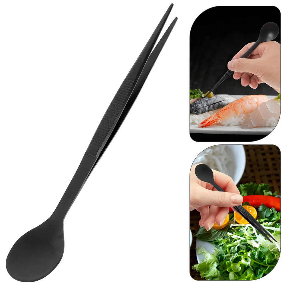 

2 Pcs Dual Purpose Stainless Steel Flavor Test Spoon Tweezers Tongs for Grilling