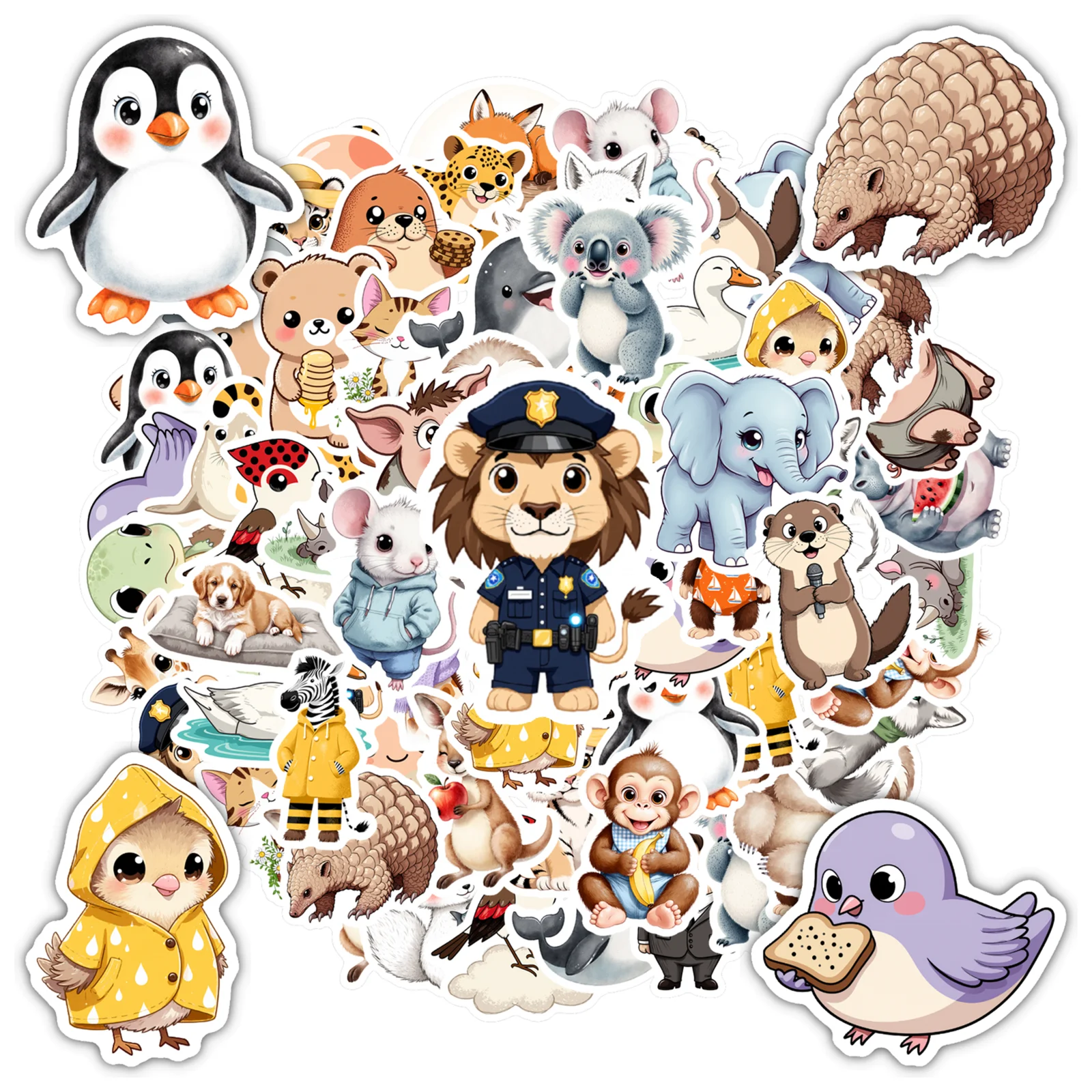 

35 шт., наклейки с милыми животными в мультяшном стиле, причудливые наклейки с природными мотивами, канцелярские наклейки для чемодана, холодильника, телефона, багажа, ноутбука