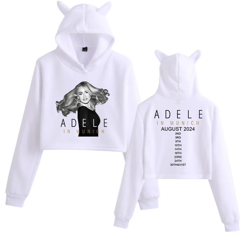 Adele In Munich Tour 2024 August Cat Ears Long Sleeve Crop Tops Girls Fashion Hoodie