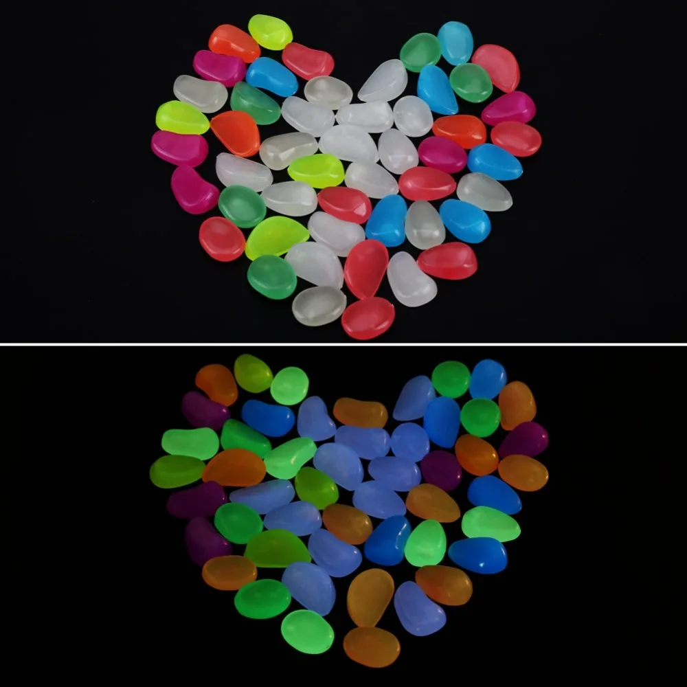 

Набор из 50 шт., искусственный камень, светящиеся в темноте камешки, пластиковые светящиеся темные аквариумные камешки, разноцветные светящиеся в темноте камни