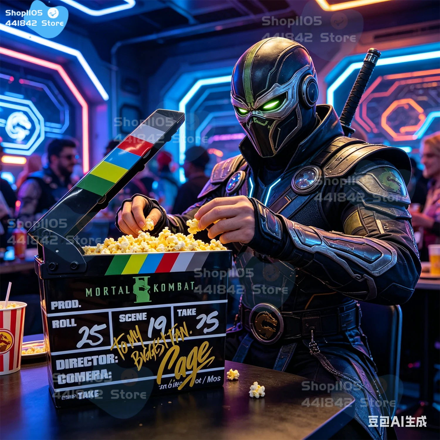 

MK2 Director’s Slate Shaped Popcorn Bucket Themed Snack Bowl for Movie Night - Mortal Kombat Popcorn Bucket