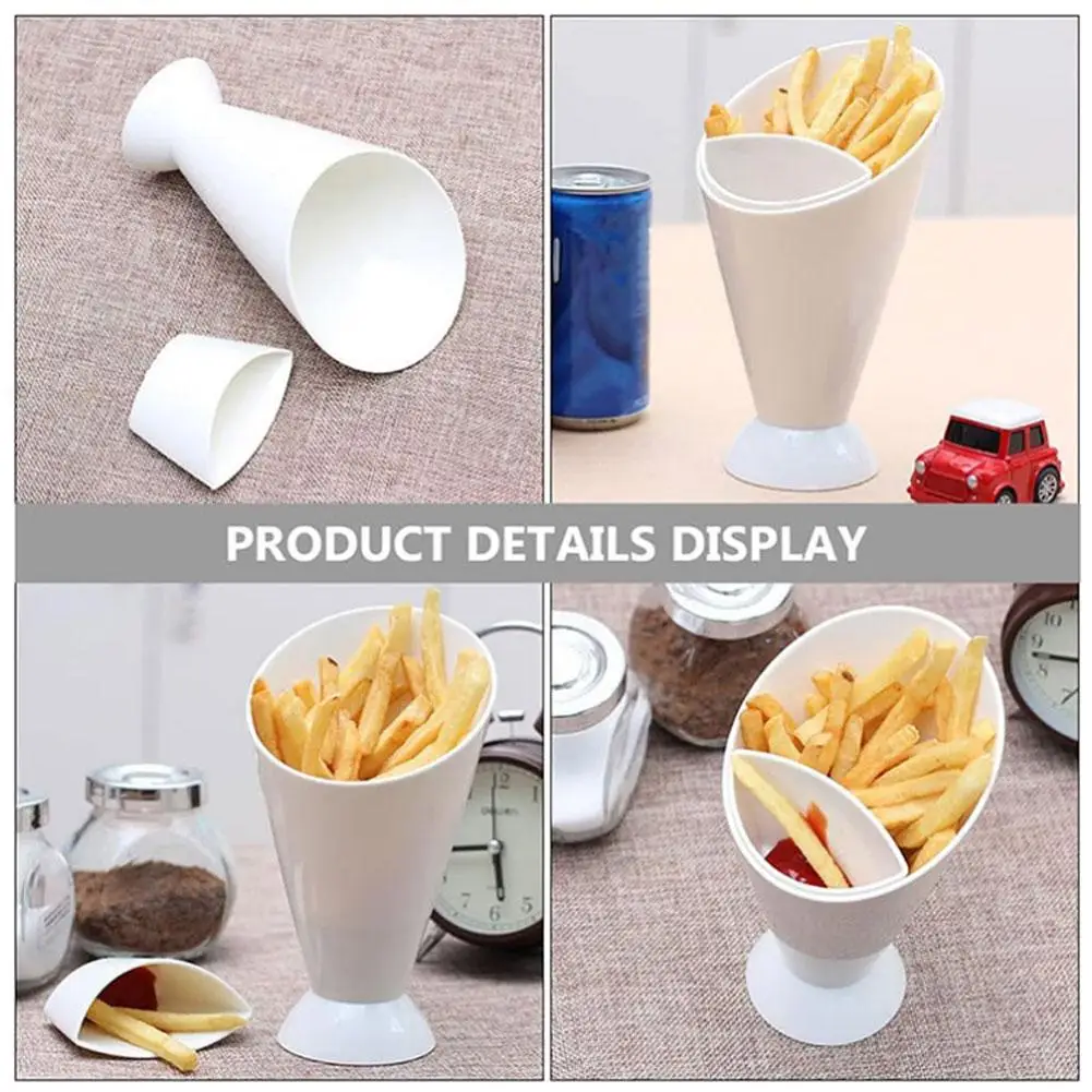 1/2 Stück 2-in-1 Pommes-Frites-Becher, Plastikbecher für Saucen, Snacks, Dessertteller, Ketchup-Schrägbecher, Doppelbecher mit Ausgießer, Küchenzubehör
