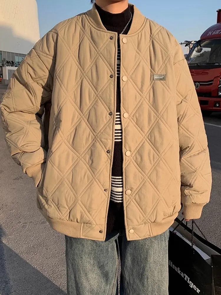 

Мужская демисезонная куртка-бомбер из хлопка с ромбовидным узором в американском стиле, повседневная, для дома и улицы