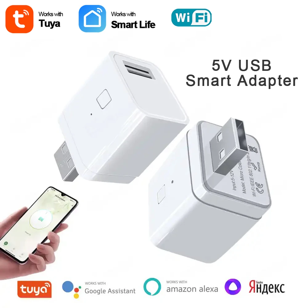 Tuya Smart Micro USB Adaptor Switch 5V WiFi Mini USB Power Adaptor Works with Alexa Hey Google Alice for Smart Home