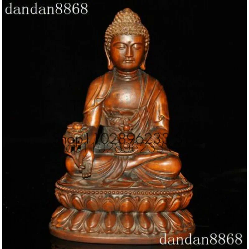 Tibetan Buddhism Boxwood wood Carved Sakyamuni Shakyamuni Medicine Buddha Statue