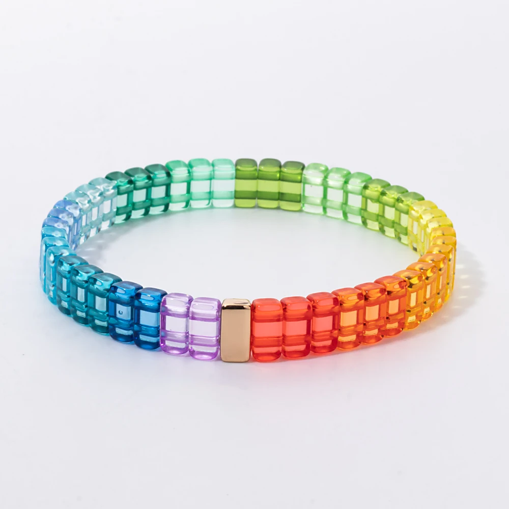 

4x8mm Crystal Acrylic Bangle For Women Handmade Rainbow Color Elastic Bracelets nice