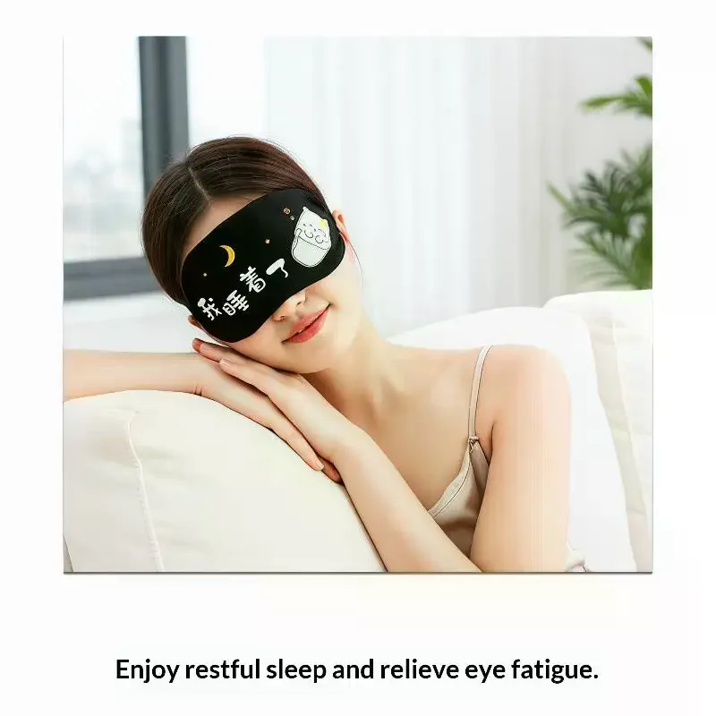 Soft Breathable Sleep Eye Mask Cute Cartoon Printed Adjustable Strap Light Blocking for Travel Flight Nap